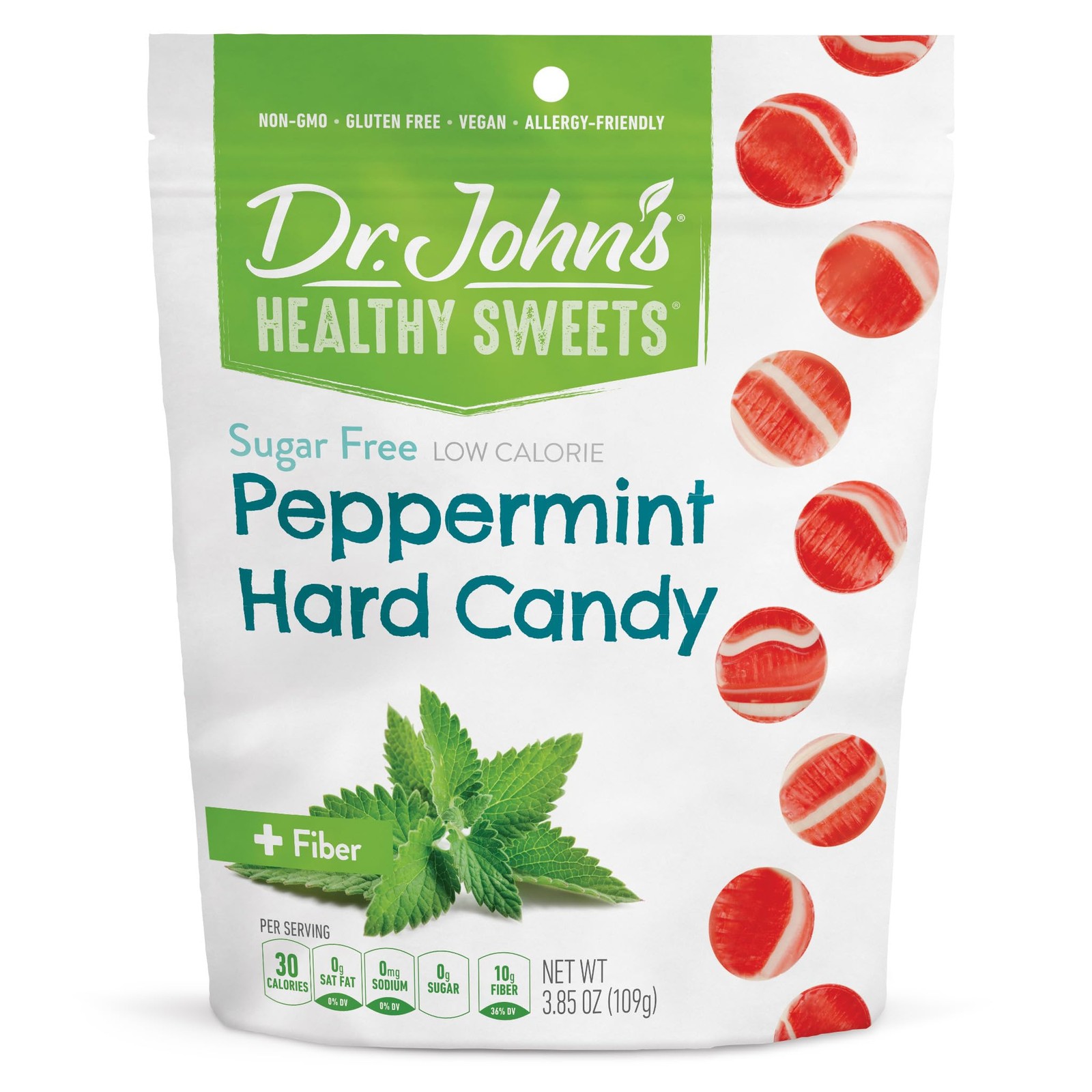 Dr. John's Heathy Sweets Peppermint Hard Candy with Zero Sugar, Dye-Free, Pla...