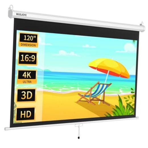 120'' Projector Screen Manual Pull Down with Auto Locking - 16:9 HD 4K 3D |