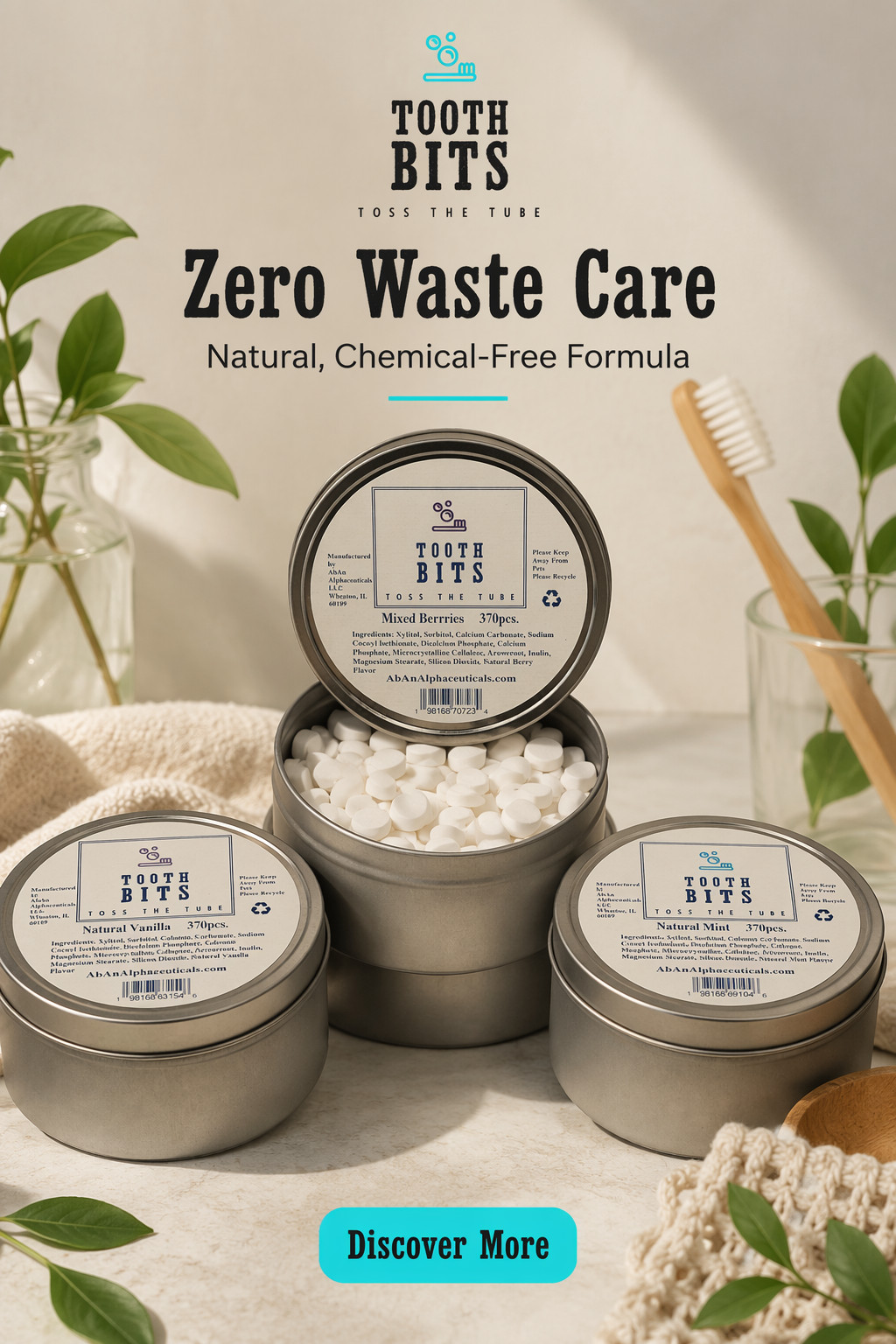 TOOTHBRUSHING TABLETS - TOOTH BITS - (6 month) Sustainable Oral Care