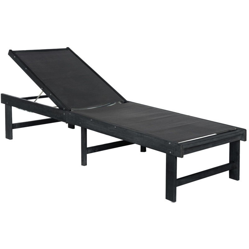 Outdoor Lounge Chair Adjustable Reclining Acacia Wood Textilene Garden Furniture
