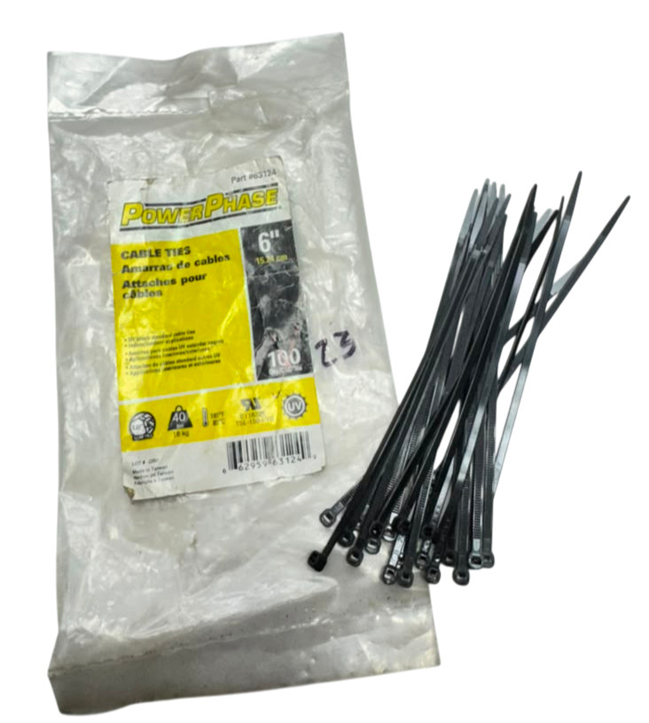(Pack of 23) Power Phase 63124 UV Black Standard Cable Ties 6" (15.24cm)