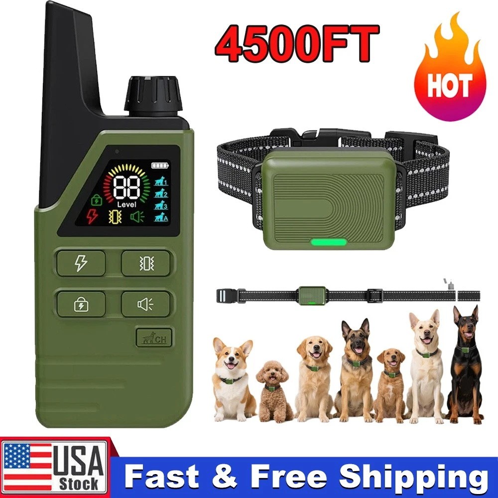 Dog Training Collar 4500FT with Remote Rechargeable Shock PET Waterproof Trainer