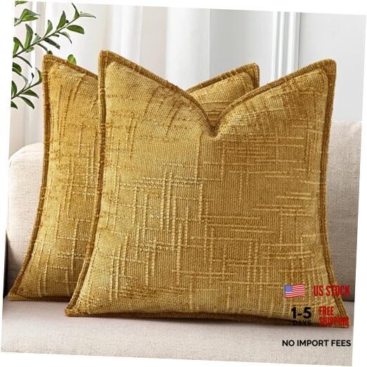 Chenille Throw Pillow Covers 22x22 Set of 22" x 22" (Pack of 2) Mustard Yellow