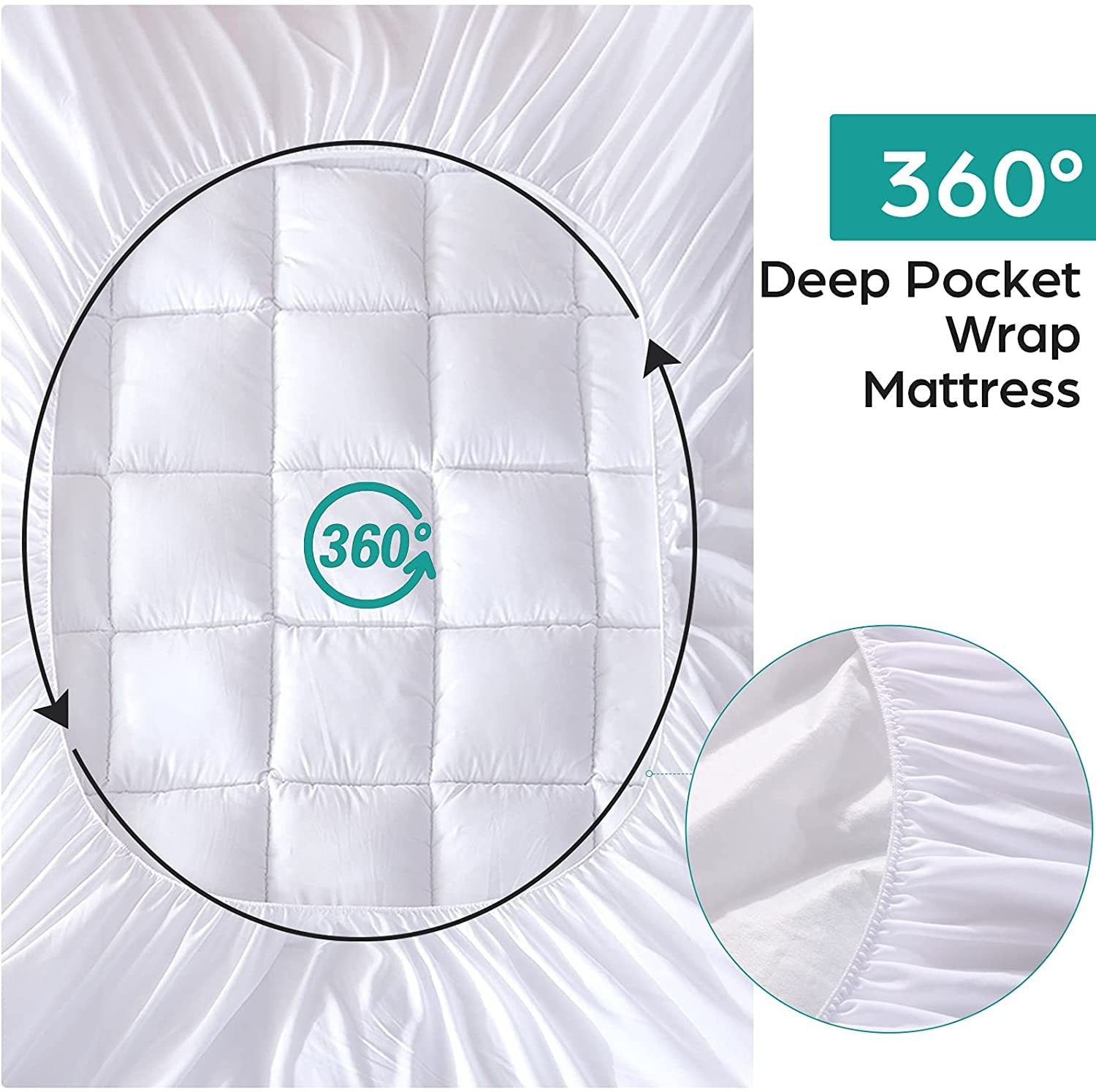 WhatsBedding Cotton Waterproof Mattress Pad Queen Queen, White-waterproof