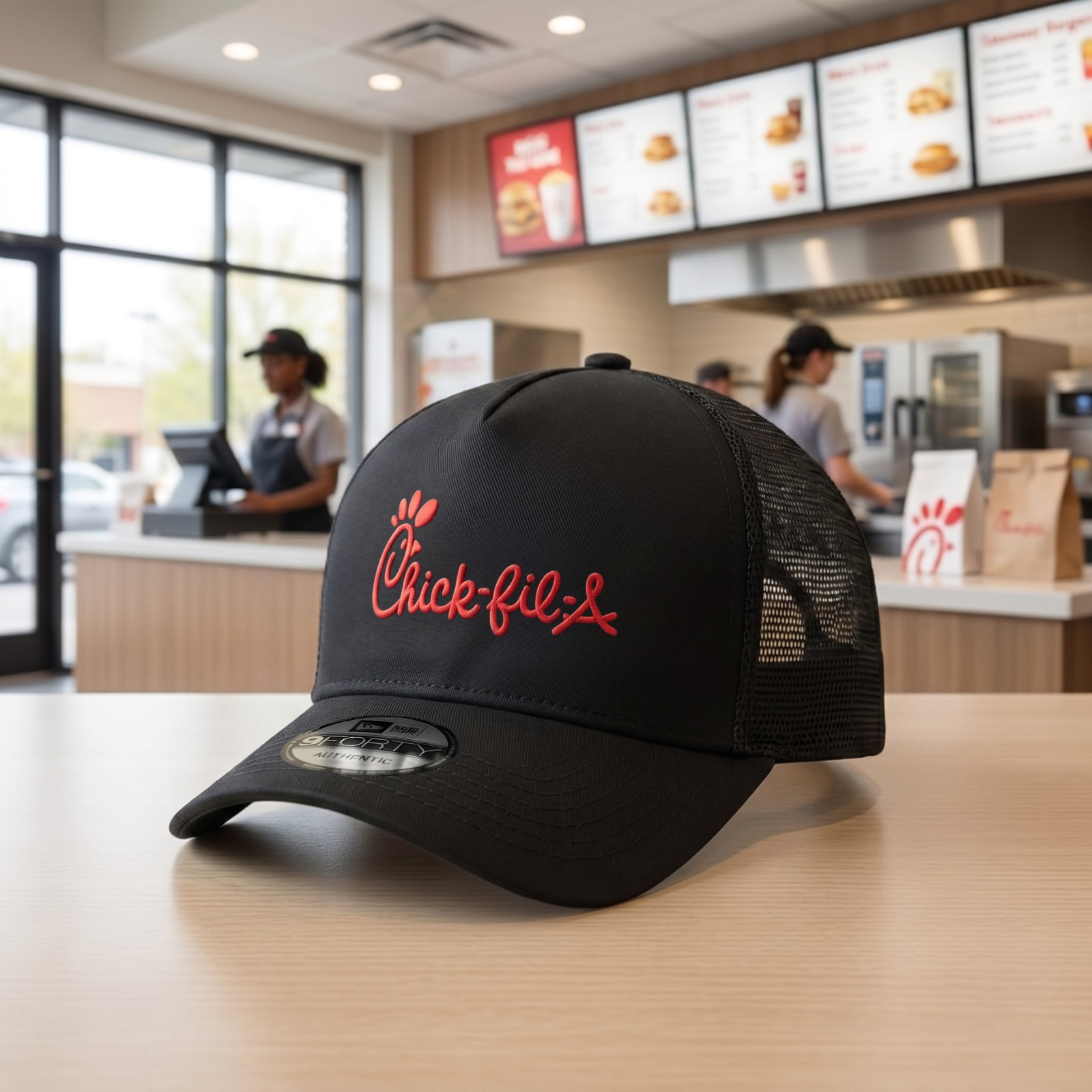 Chick-fil-A Embroidered Black Trucker Hat Mesh Adjustable Cap