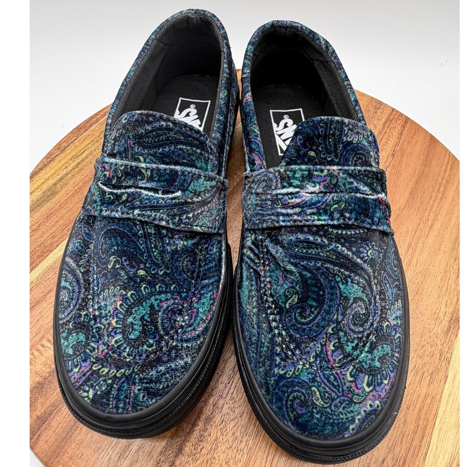 Vans Style 53 DX Anaheim Factory Velvet Paisley Loafers Blue Green  0474