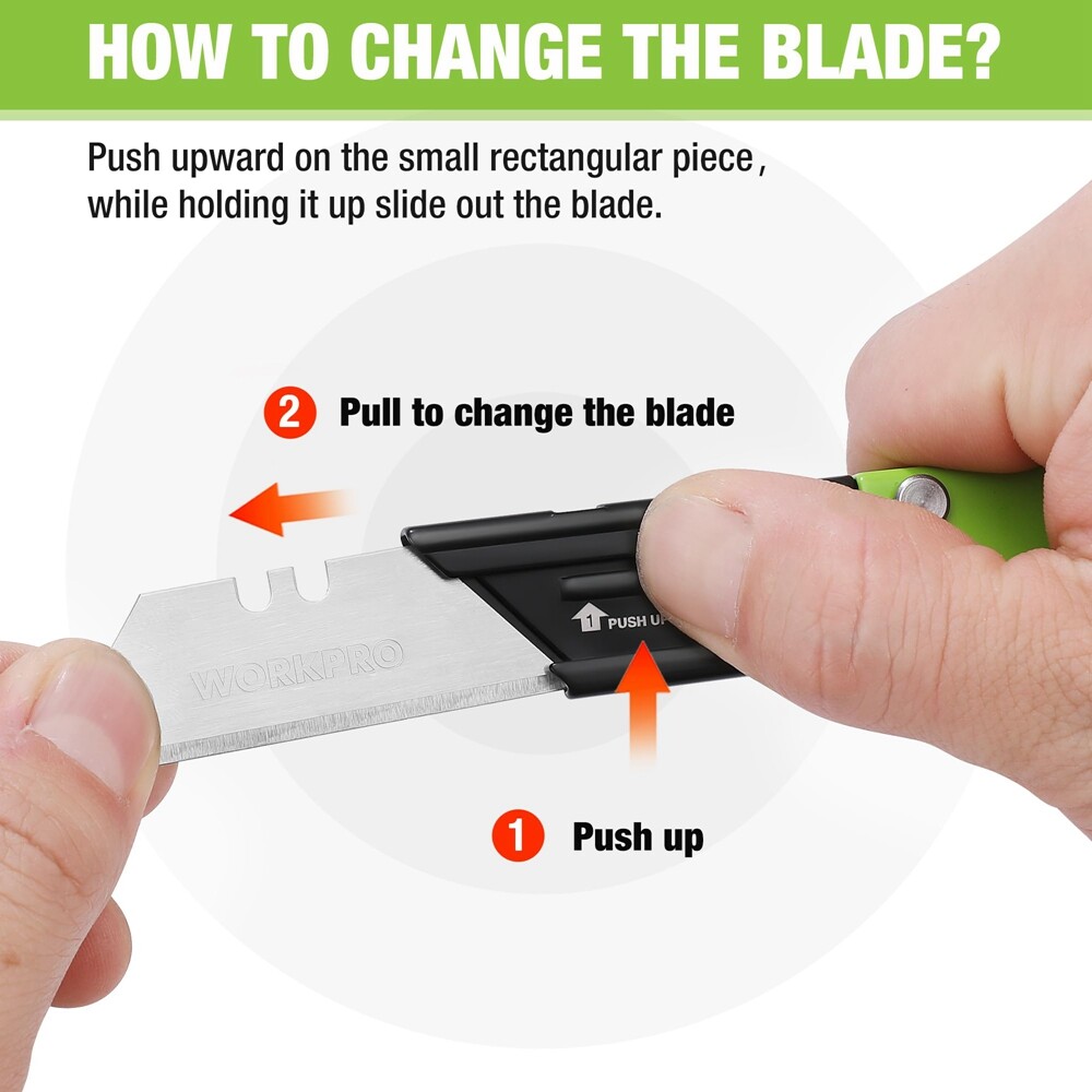 WORKPRO 2PC Folding Utility Knife Box 10PC Blade Cutter Quick Change Razor Knife