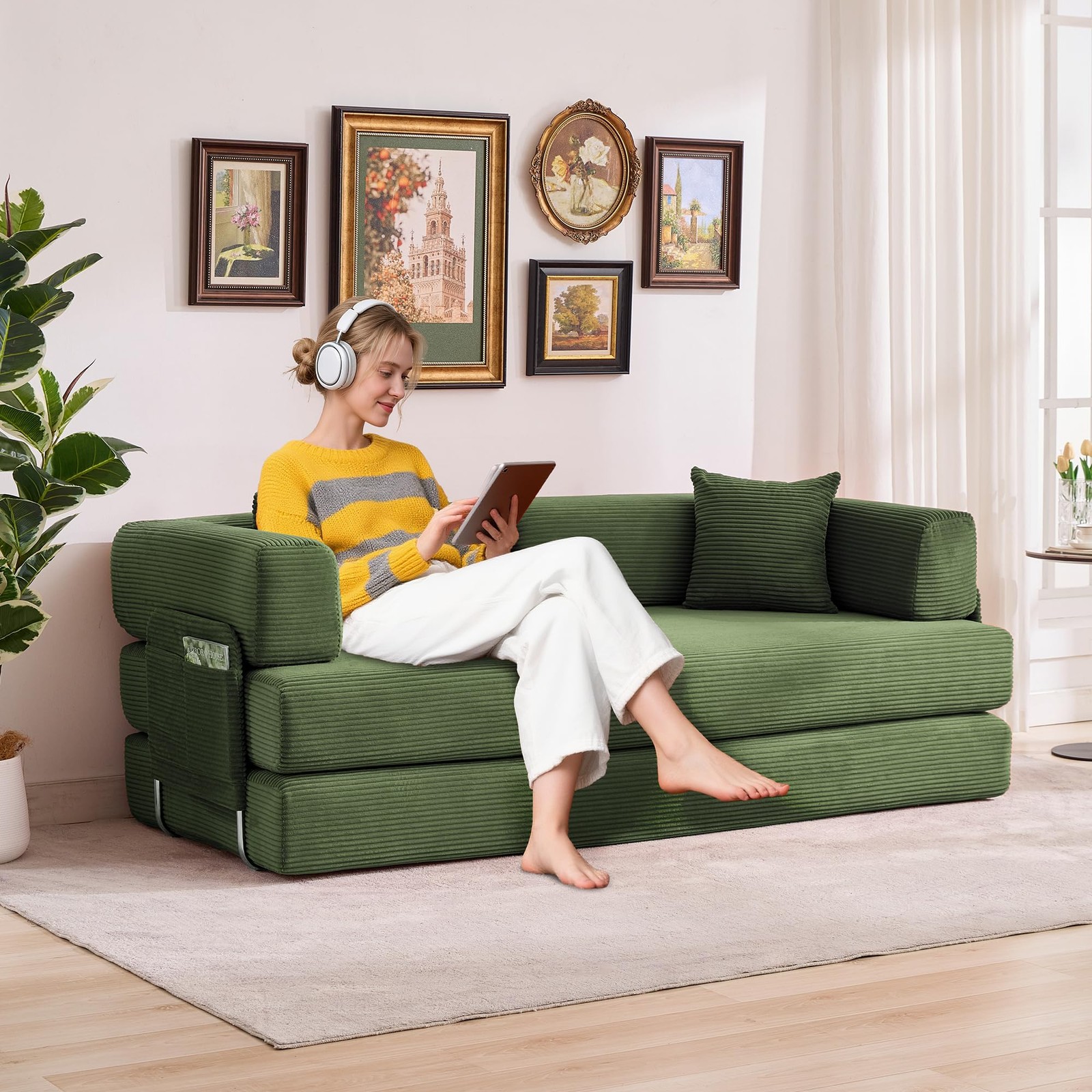 5-in-1 Folding 78.8" Convertible Sleeper Sofa Bed w/ Fixed-Shape Frame, Pillow