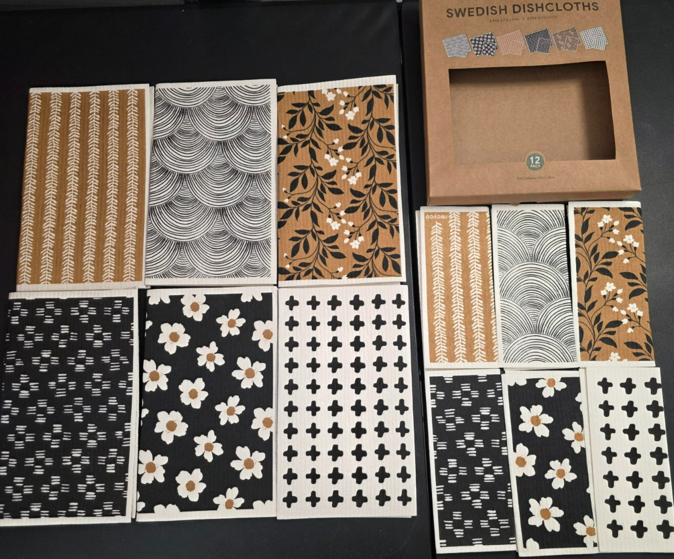 Swedish Dishcloths, 12-piece Set 6pcs 6.7in x 7.5in & 6pcs 11.7in x 9.7in 2 size