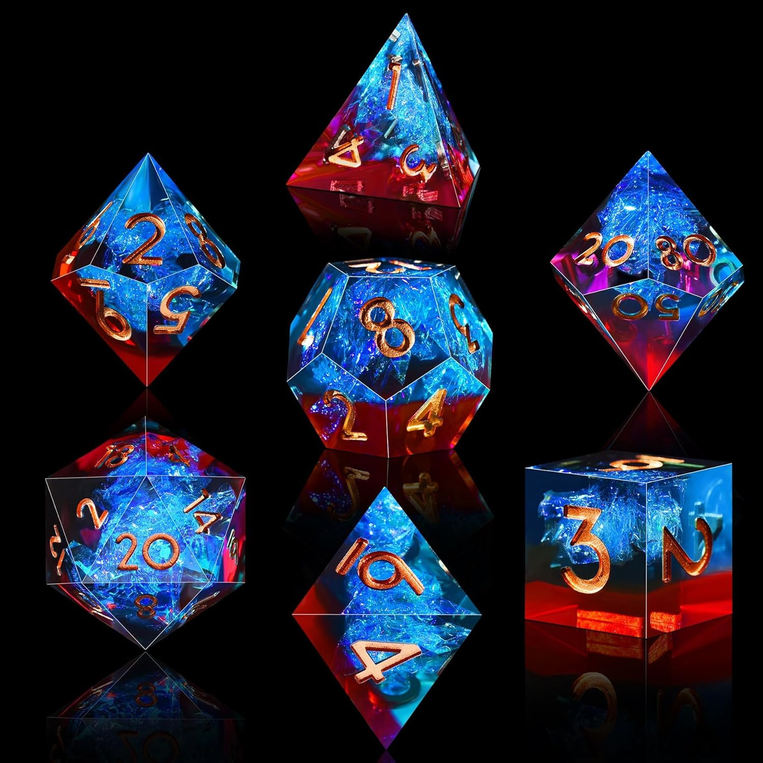 7-Die DND Dice Set Handmade Sharp Edge Polyhedral Dice for Dungeons and D