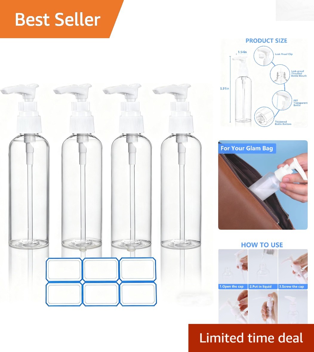 Clear Travel Pump Bottles (4 Pack) - 100ml TSA Approved, Easy to Use & Reusable