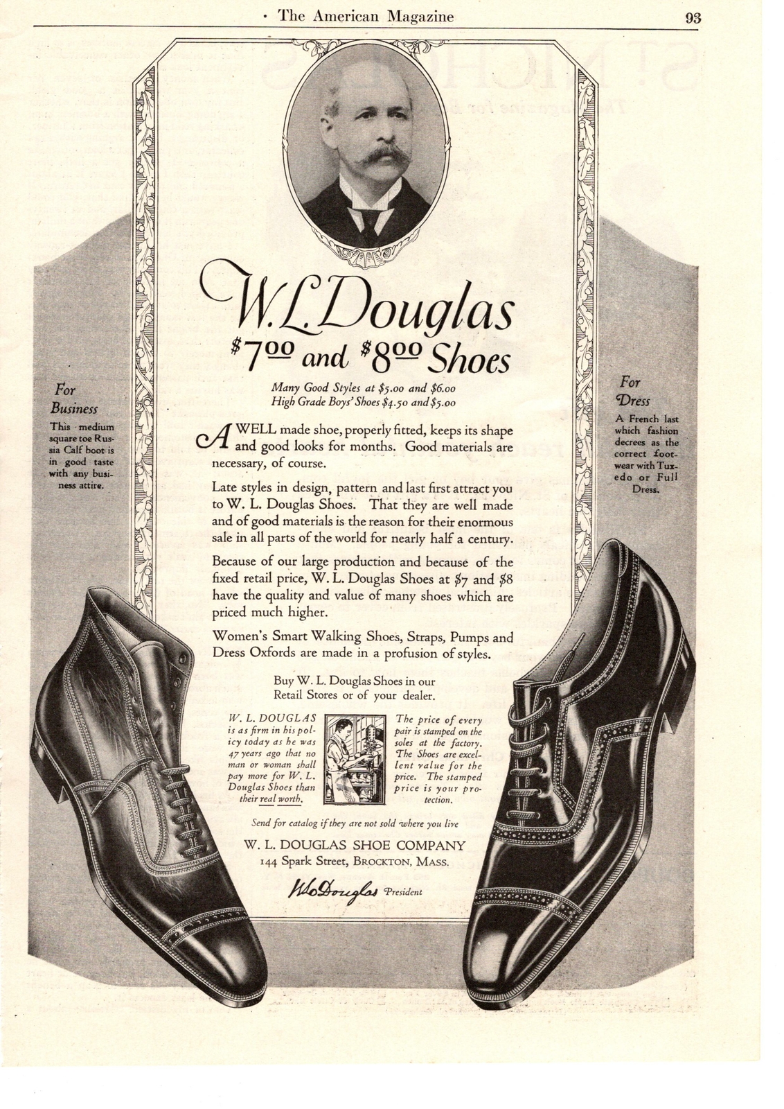 1923 W.L. Douglas Shoe Company Brockton Massachusetts Business Or Dress Print Ad