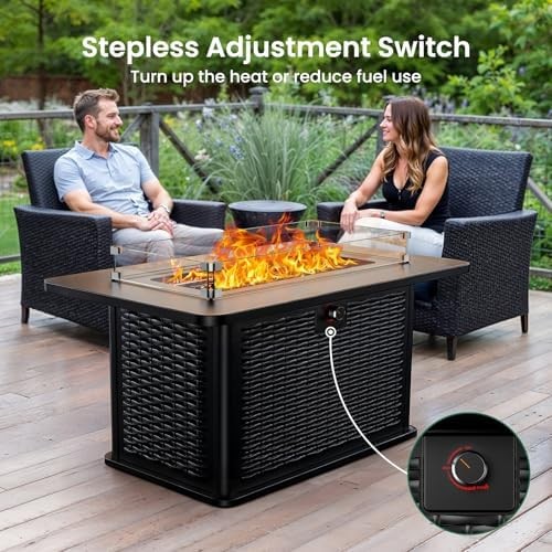 Ciays 43-Inch Rectangular Propane Fire Pit with 60,000 BTU Output, Fire Pit Tabl