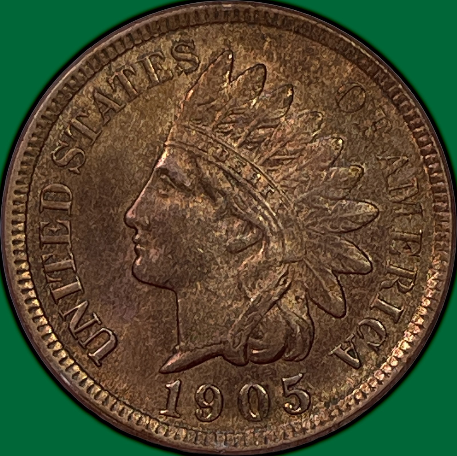 1905 Indian Head Cent Uncirculated UNC Coin, RB Red Brown #43176