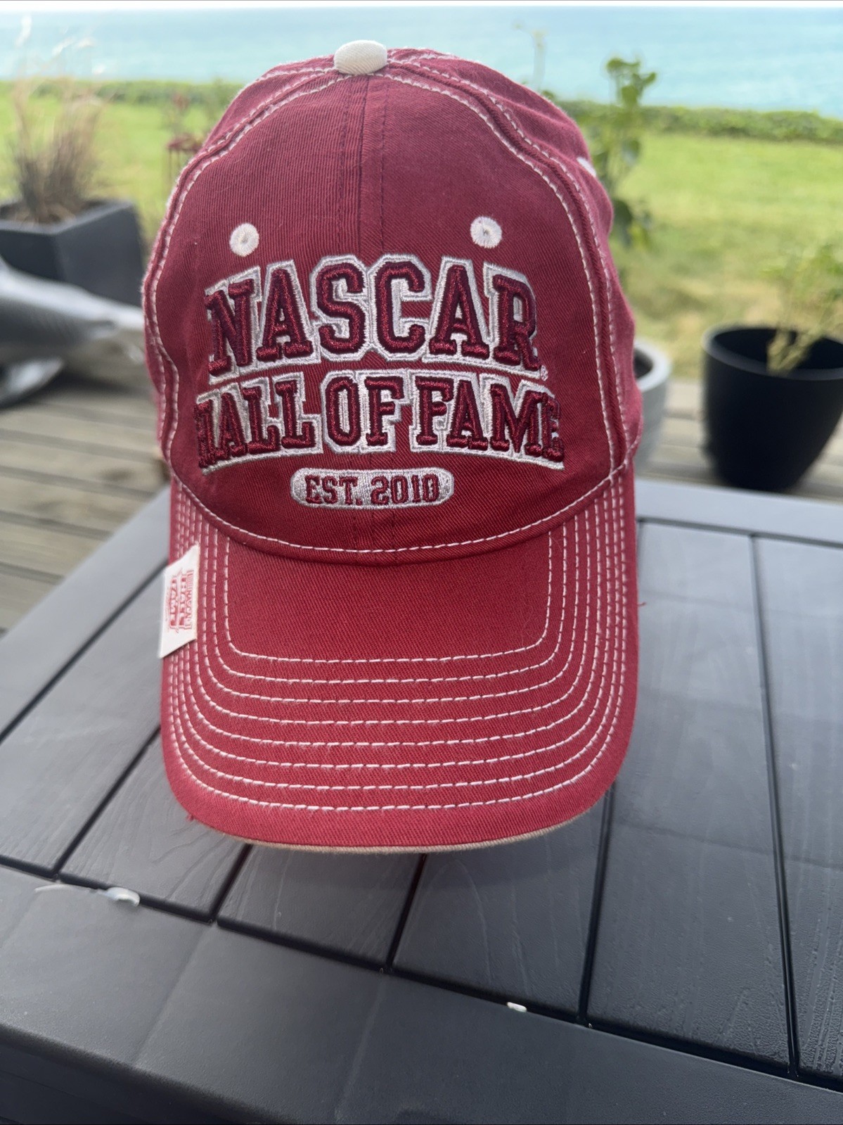 NASCAR Hall of Fame EST 2010 Hat Cap Our Sport Our House Red w White Hook Loop