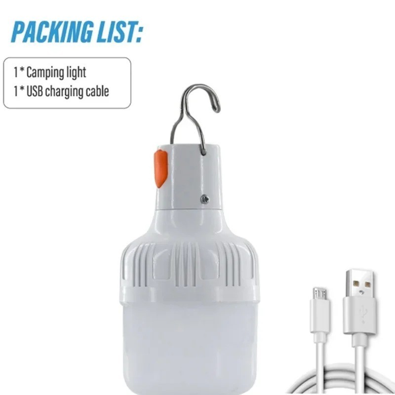 60W USB Rechargeable LED Camping Lantern – Portable Emergency Light with Hook