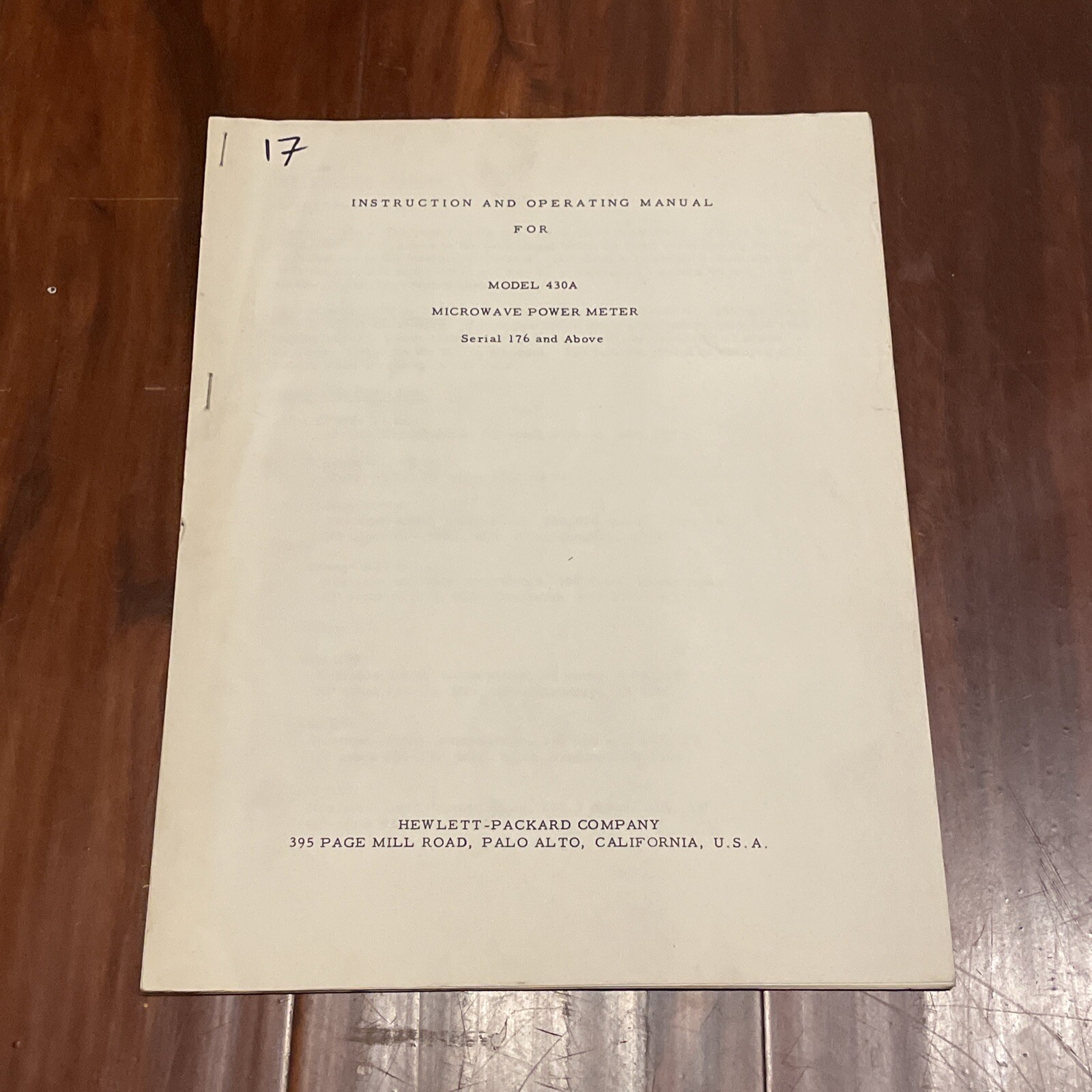 HP 430A Microwave Power Meter Instruction & Operating Manual 00432-90007