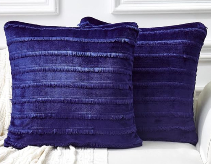 NEW Rosuba Throw Pillow Covers Set of 2 Boho Striped 18 x 18 Navy
