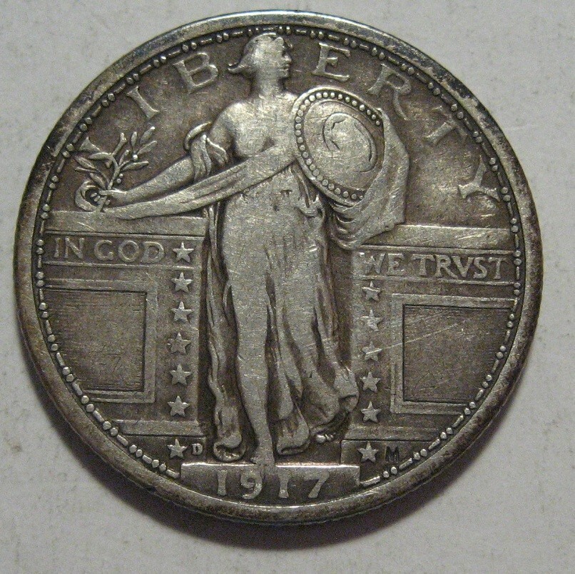 = 1917-D VF/XF Type 1 T1 STANDING Quarter, Super EYE Appeal, FREE Shipping