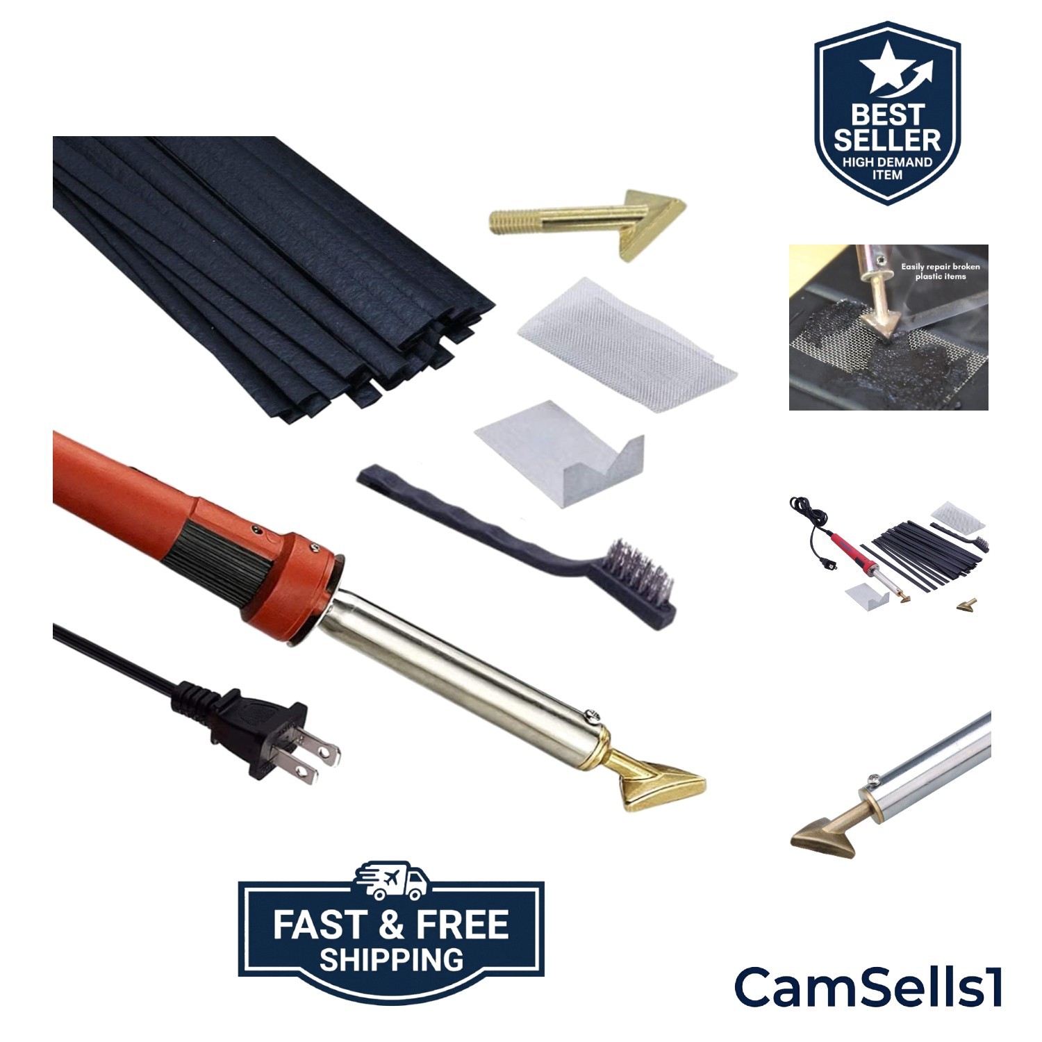 Plastic Welding Kit with Welder, Rods, Reinforcing Mesh, Hot Iron Stand, and ...