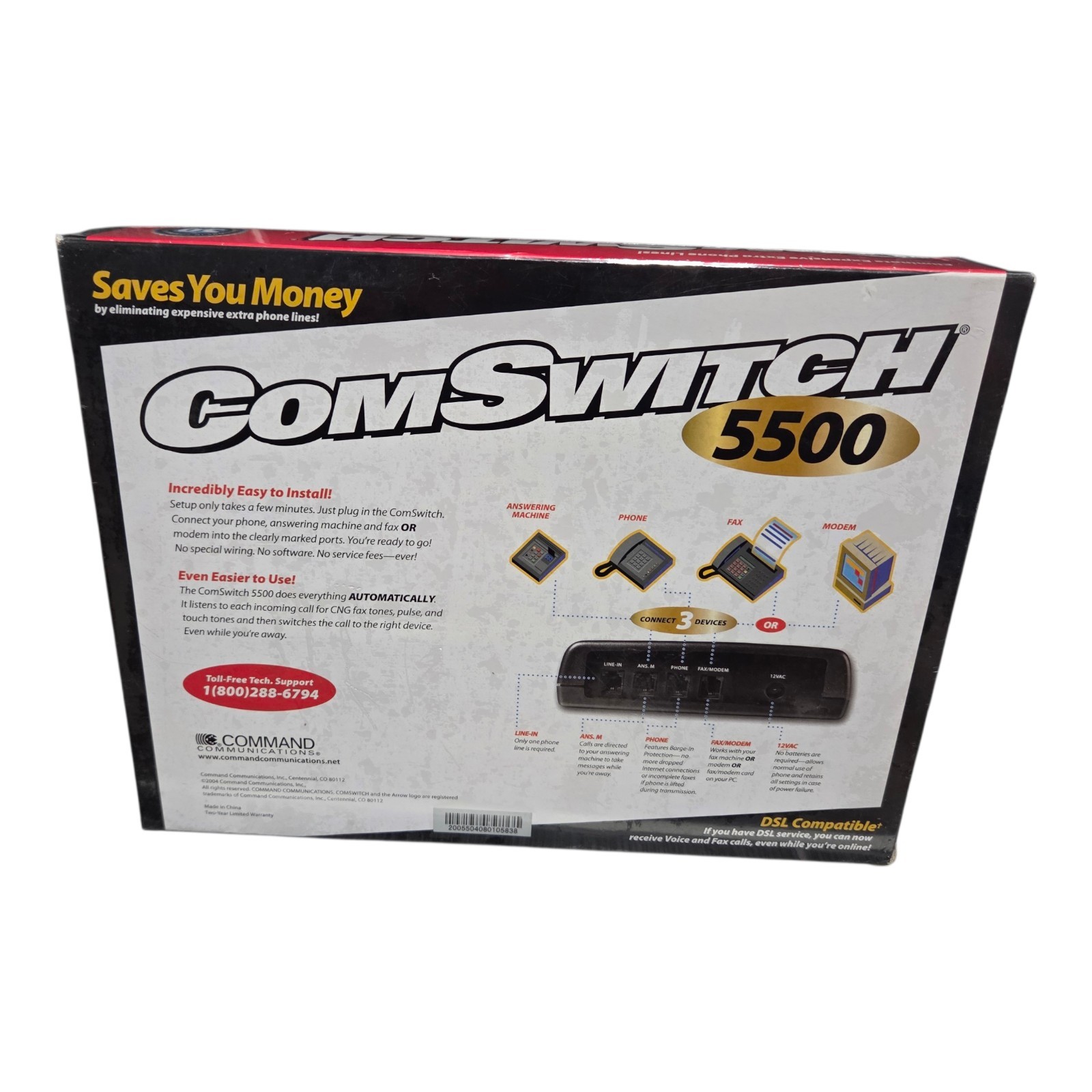 SEALED Command Communications ComSwitch 5500 Phone Fax Modem 3-Port Call Switch
