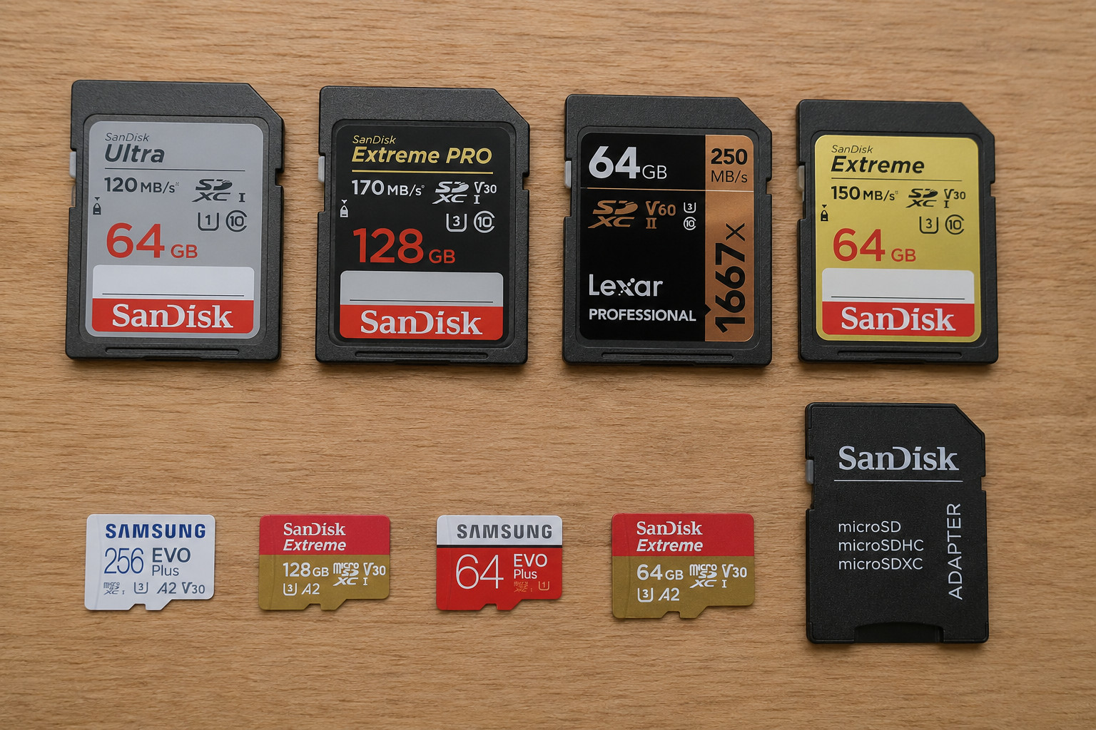 2GB - 2 Pack, 4GB - 5 Pack, 16GB, 32GB, 64GB, 128GB, 512GB Micro/SD cards.