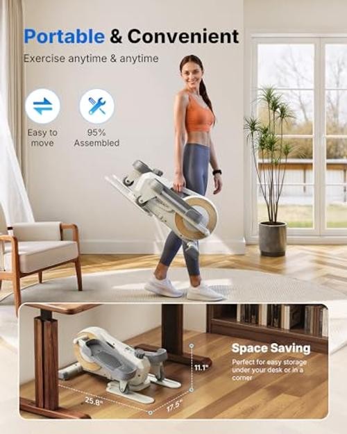 Sitting Under Desk Elliptical Machine, Leg Exerciser While Classic White Pro