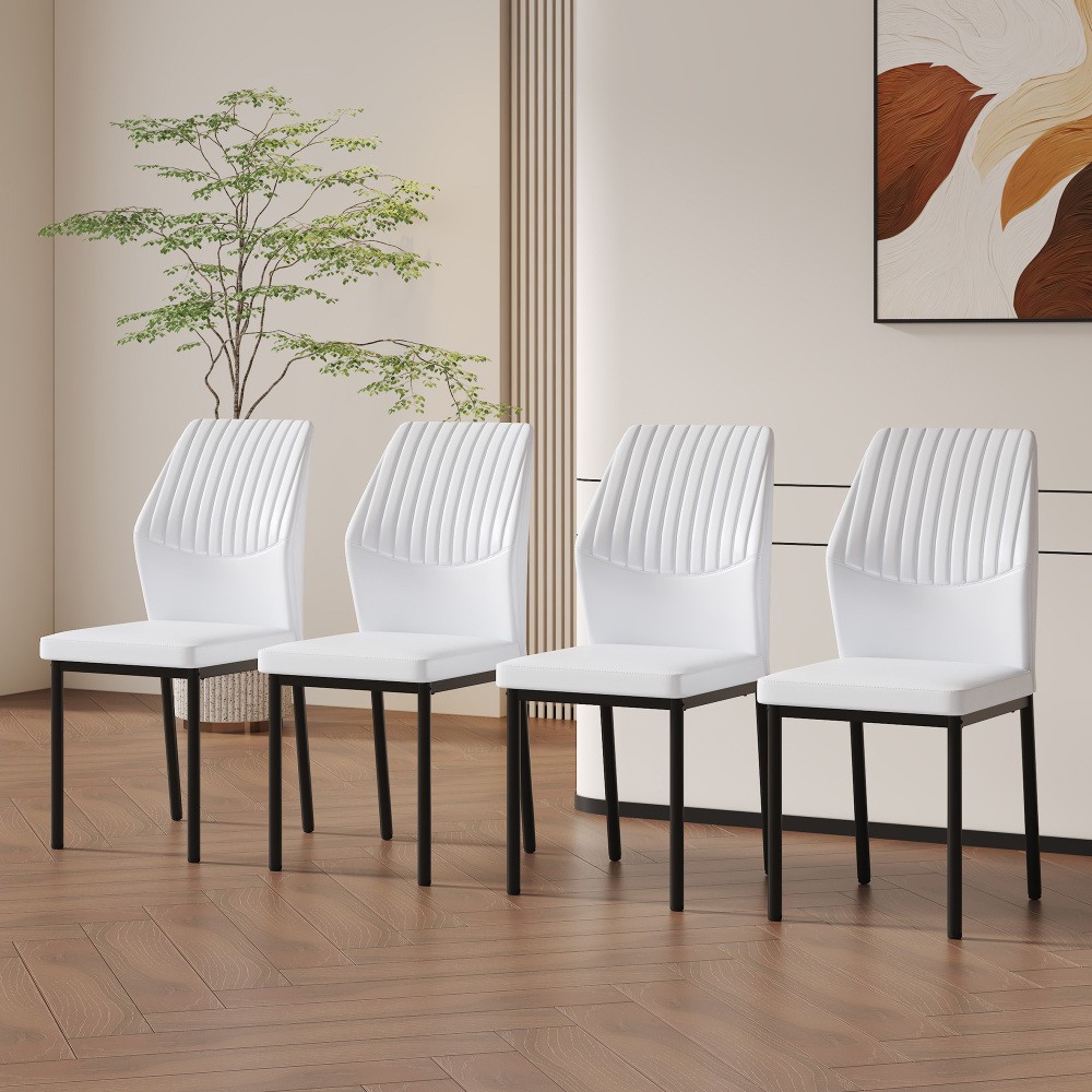 Set of 4 Comfortable PU Dining Chairs in White & Black - Ergonomic & Modern