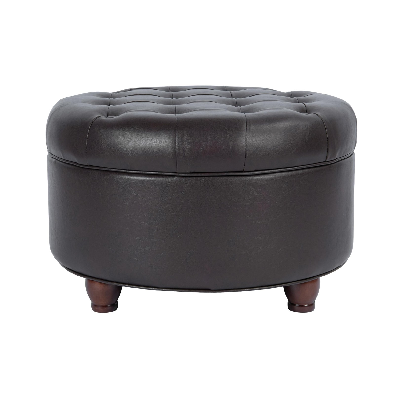 Home Decor | Button Tufted Faux Leather Round Storage Ottoman | Ottoman with ...
