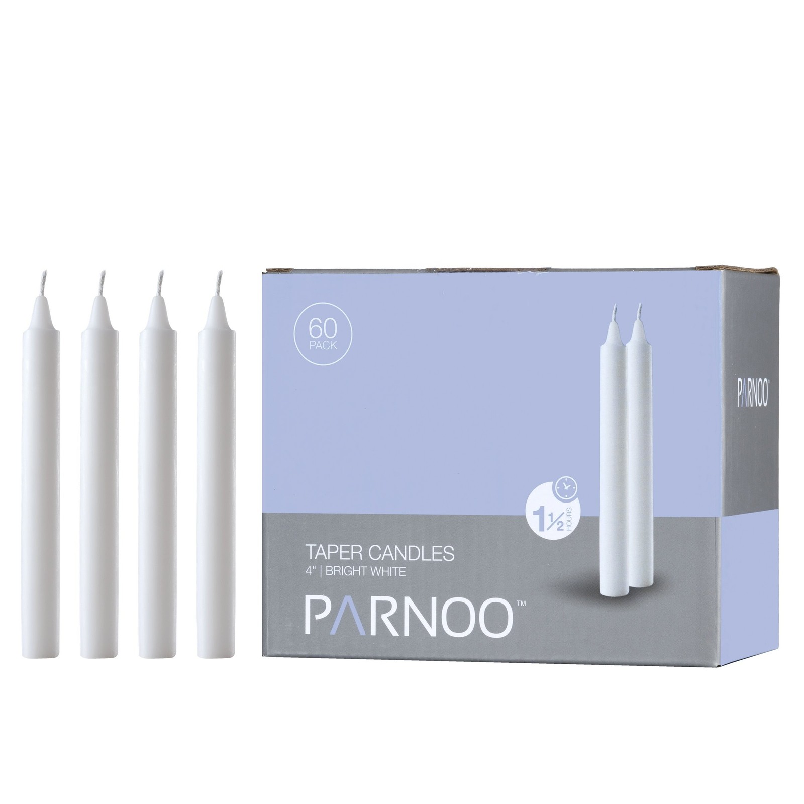 White Taper Candles - Set of 60 Dripless Chimes Candles - 4 inch Tall, 1/2 in...