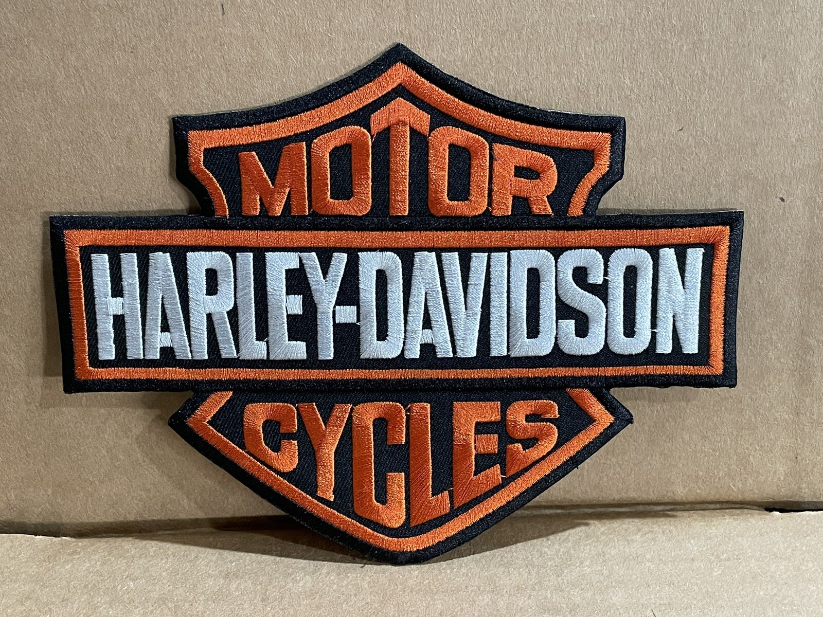 Harley Davidson Classic Black - Orange Patch BAR & SHIELD - NEW.  7”x 5-1/2”