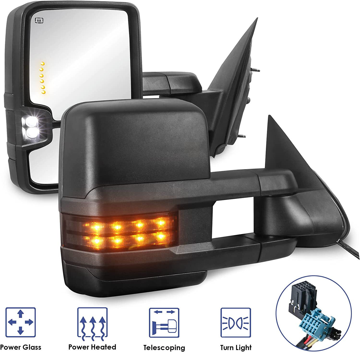 Power Heated Tow Mirrors Smoke Signal For 03-06 Silverado Sierra 1500/2500/3500