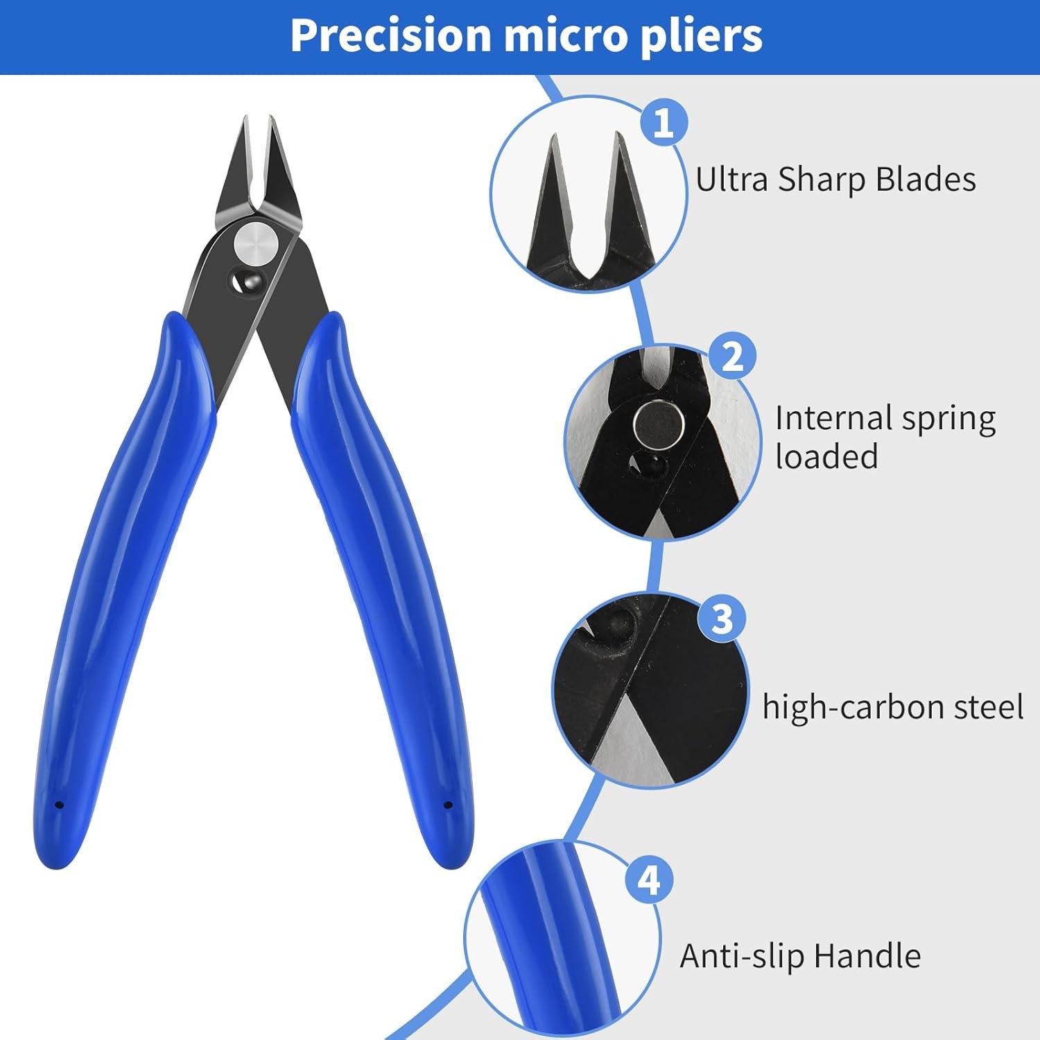 5" Spring Loaded Micro Flush Cutters - 2 Pack Small Wire Cutting Pliers