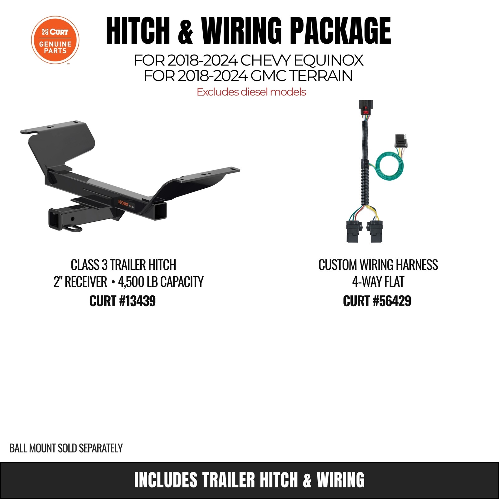 Curt Class 3 Trailer Hitch & Wiring Harness Bundle for 18-24 Equinox / Terrain
