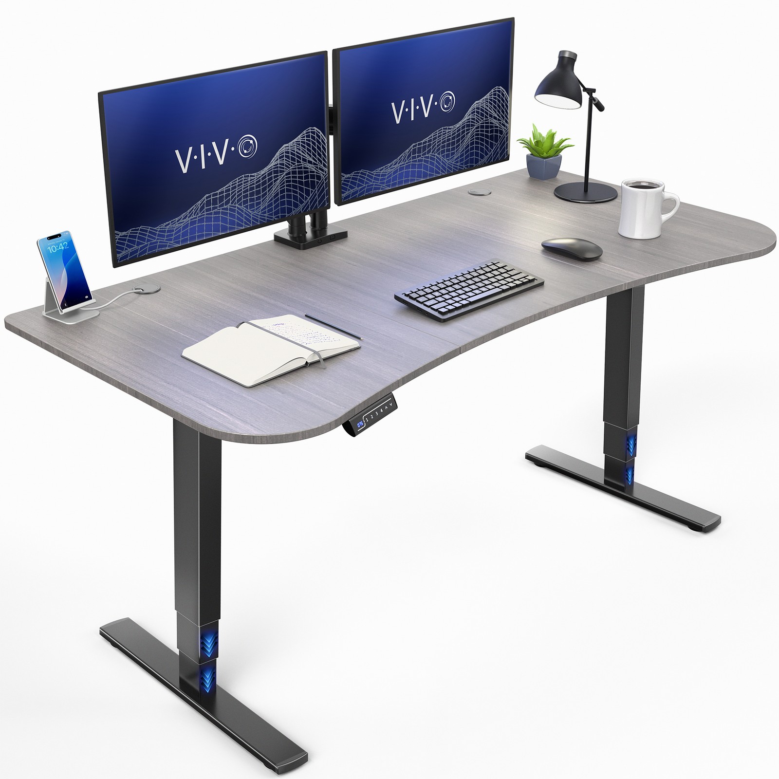 VIVO Electric 63" x 32" Stand Up Desk, Dark Gray Table Top, Black Frame