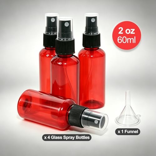 4 Pack 2 oz Amber Small Spray Bottles with 1pcs Funnels, Empty Spray Bottle