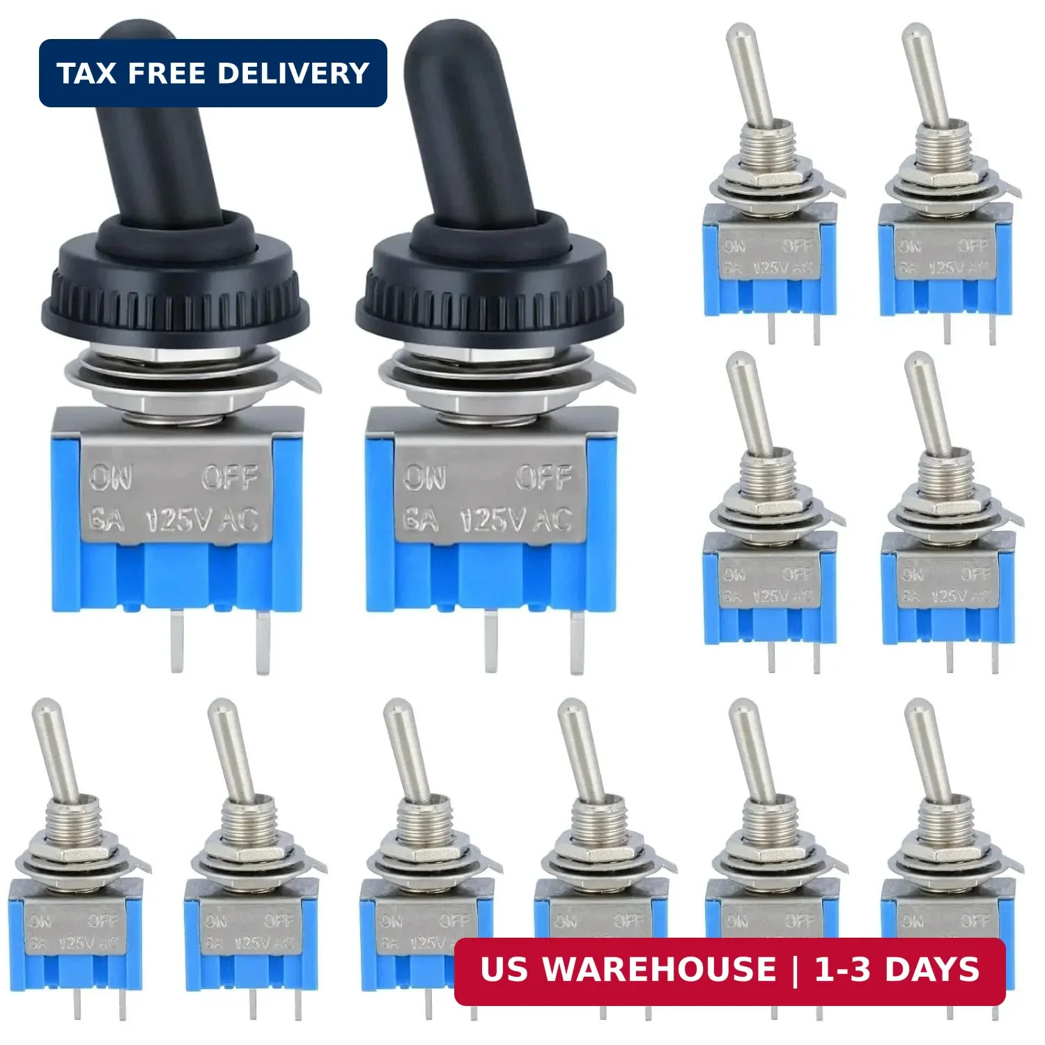 14 Pcs SPST Toggle Switch with Waterproof Caps ON/Off 2 Pin 2 Position 6 A 125 V