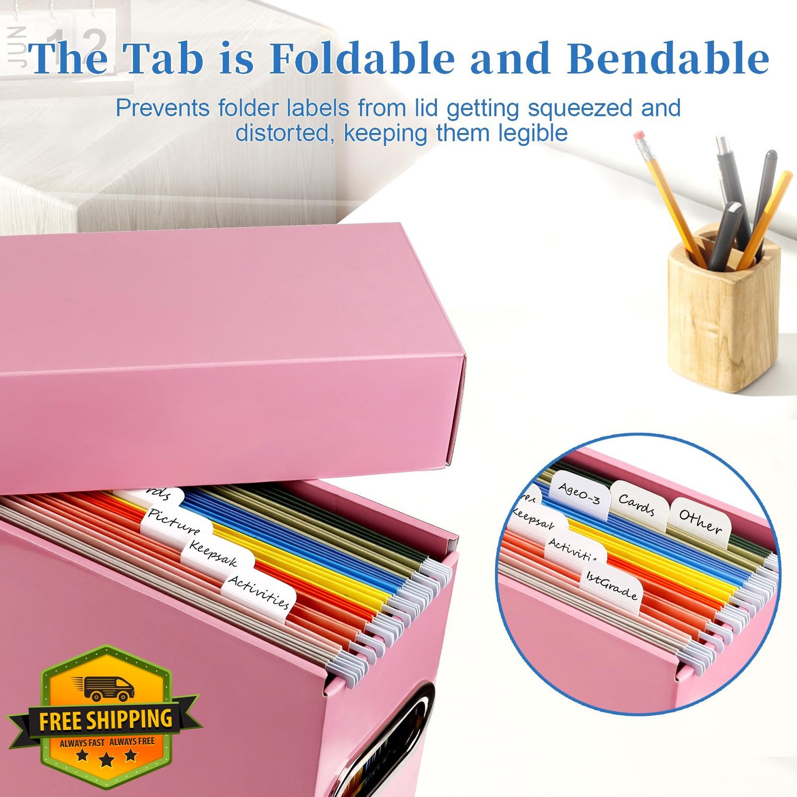 Naleyber File Organizer Box with Lid for Letter Size, Pink (2 Pack)