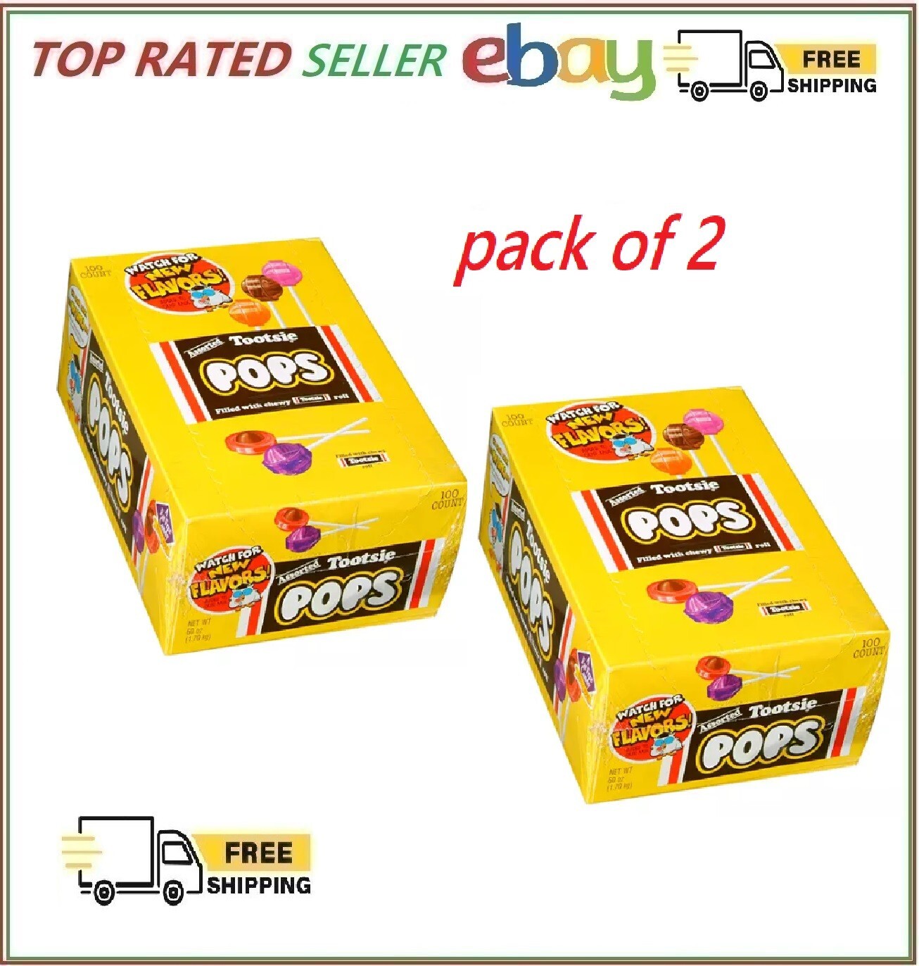 2 PACK Tootsie Pops (60 Oz., 100 Ct.) FREE SHIPPING
