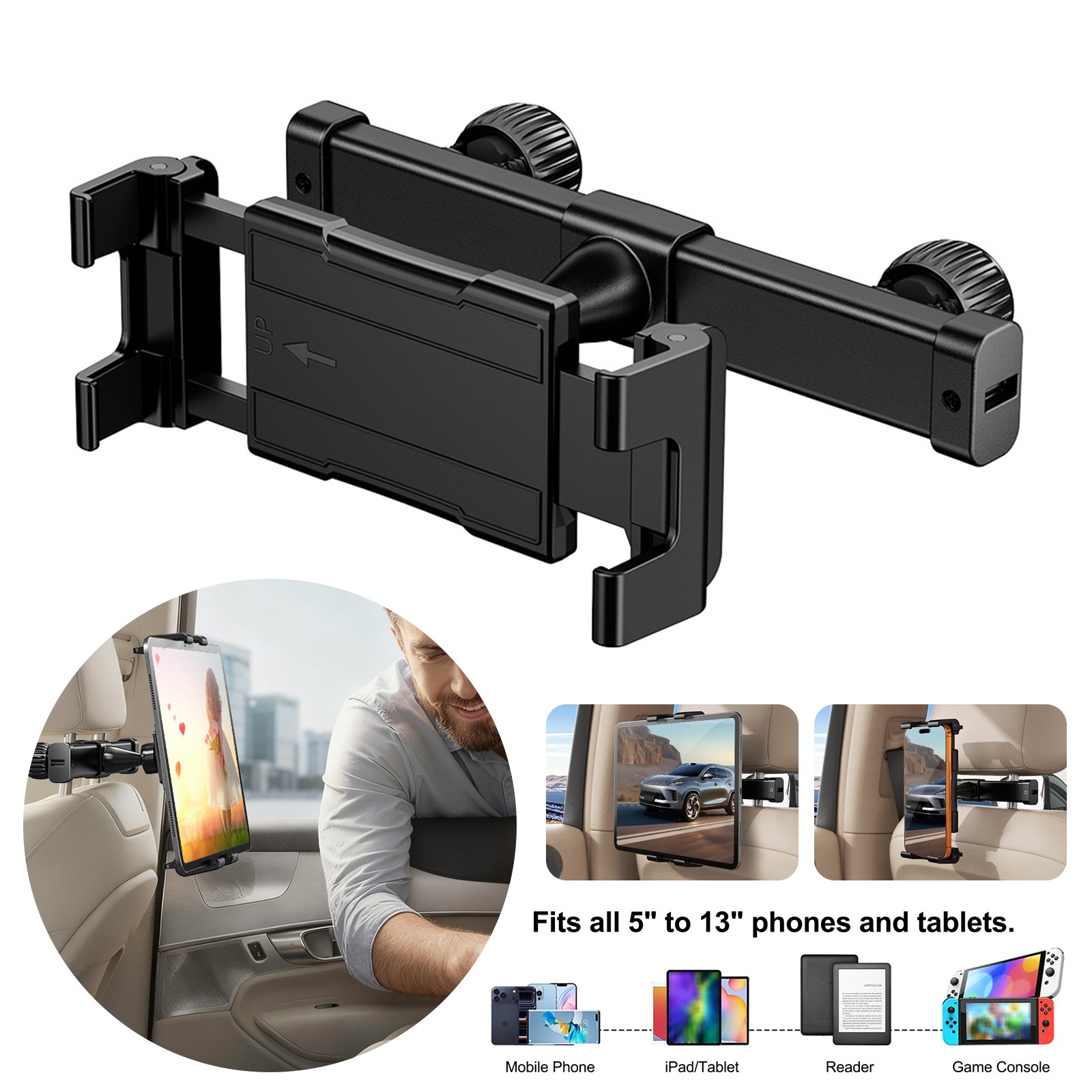 360° Car Back Seat Headrest Mount Tablet Holder for iPad Phone 5"-13" Universal