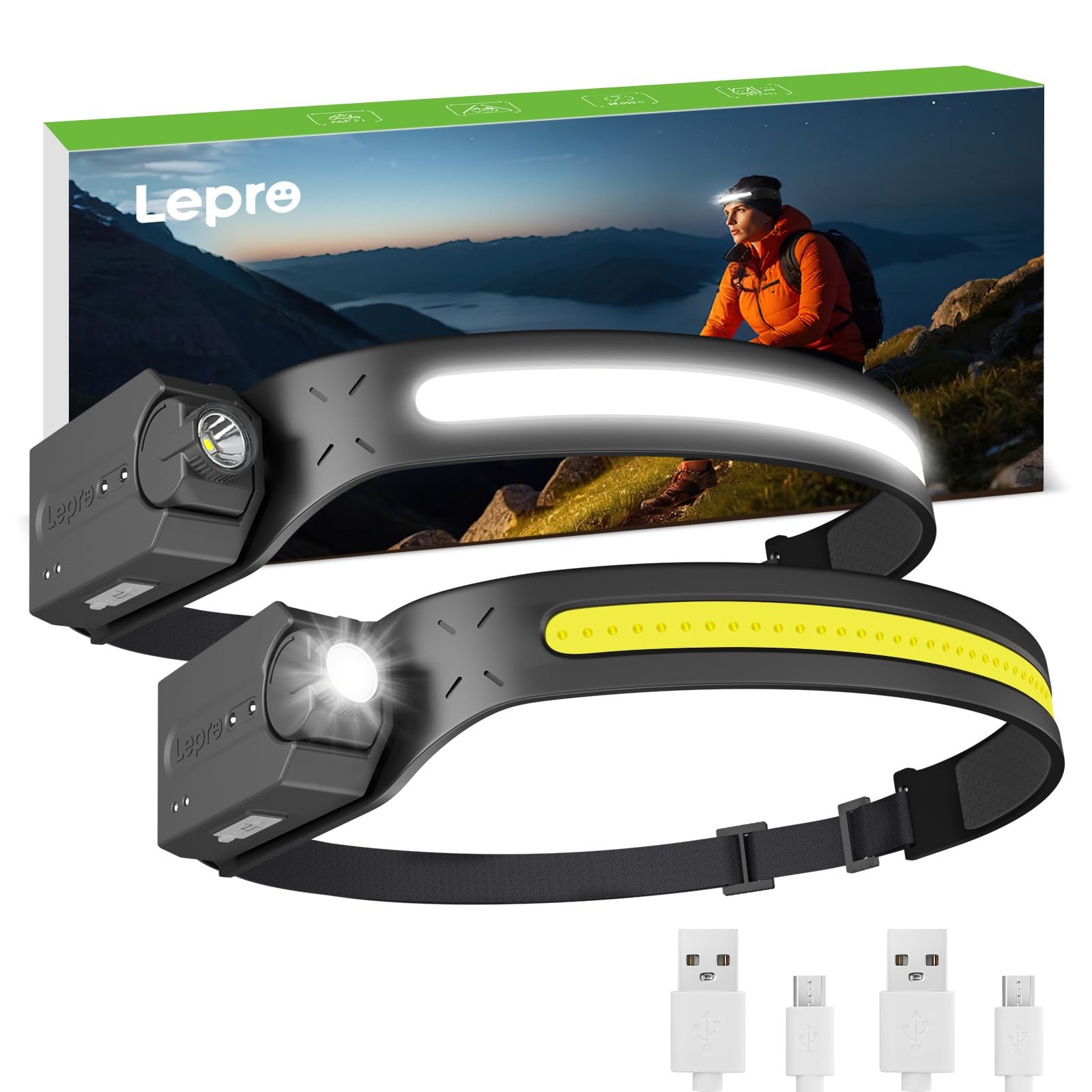 LED Headlamp Rechargeable - Super Bright Motion Sensor Head lamp with 1200 mA...