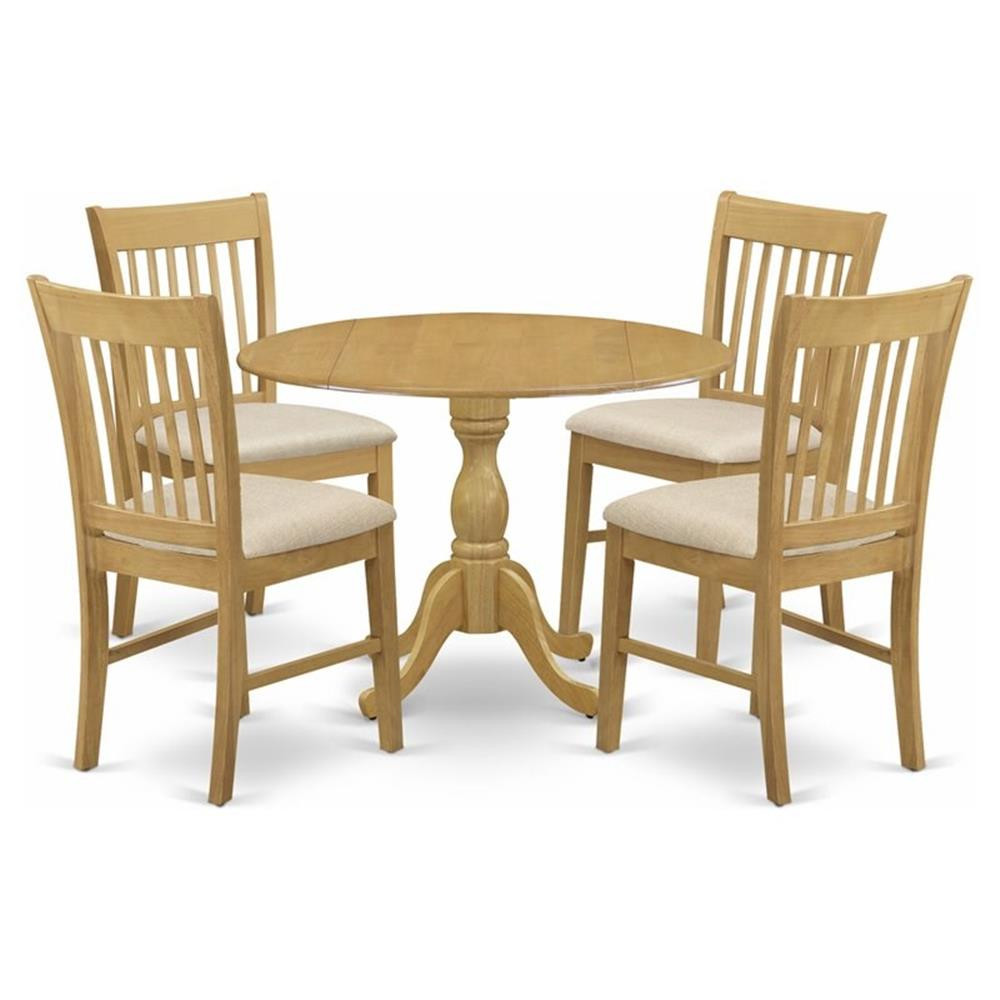 East West Furniture Dublin 5-piece Wood Dining Set with Linen Seat in Oak