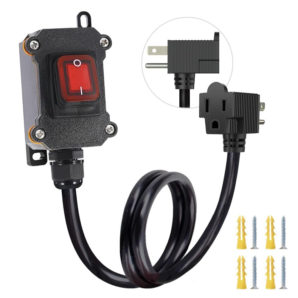 Inline Cord Switch with 3.3FT 14AWG Cable Piggyback Plug(3-Pronged), IP67 Waterp