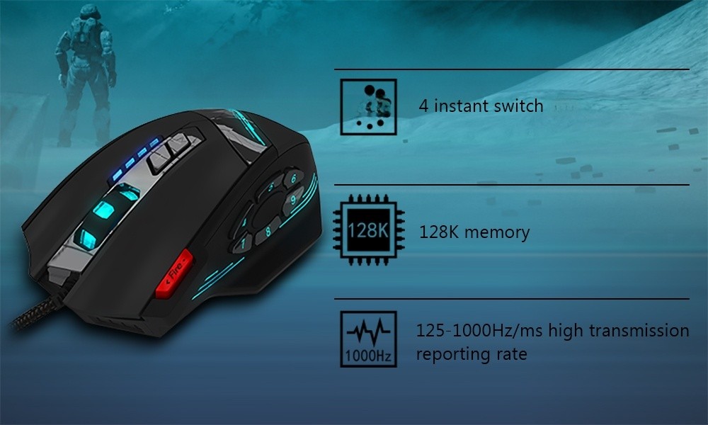 ZELOTES C-12 Wired USB Optical Gaming Mouse 12 Programmable Buttons Compute ASEW