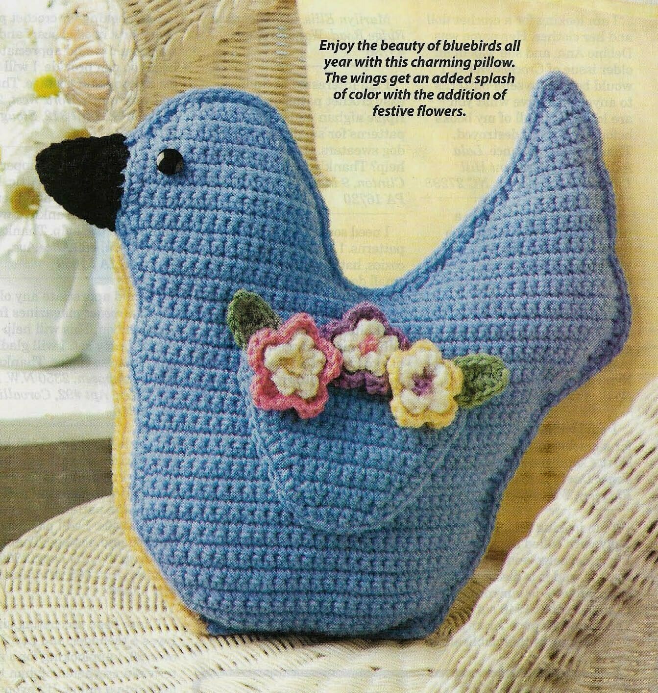 BLUEBIRD PILLOW HOME DECOR CROCHET PATTERN INSTRUCTIONS