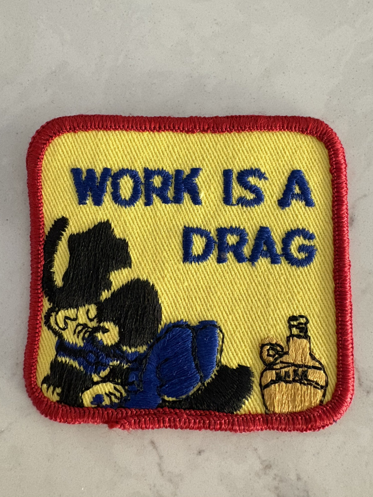 Vintage Work is a Drag Red Yellow Embroidered Square 3 x 3 Craft Sew On Patch