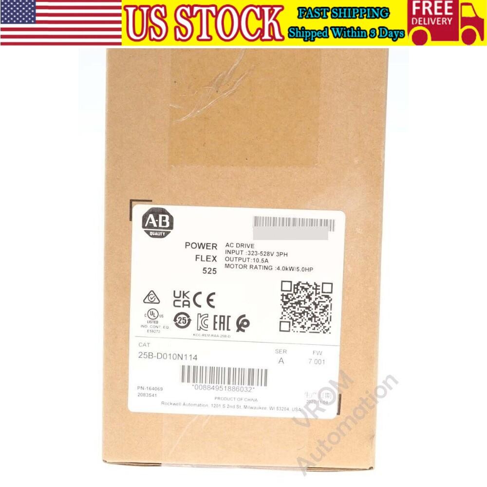New Sealed AB 25B-D010N114 PowerFlex 525 480V 10A 5HP IP20 NEMA US Free Tax