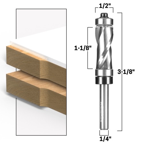 Top & Bottom Bearing Flush Router Bit 1-1/8"H X 1/2"D 1/4" Shank Yonico 31209q