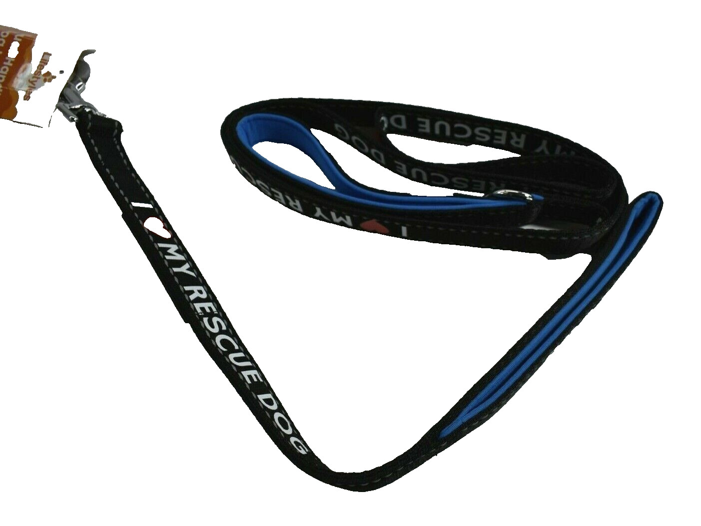 Paw Lifestyles Dual Handle Dog Leash I Love My Rescue Snap Hook Thin Blue