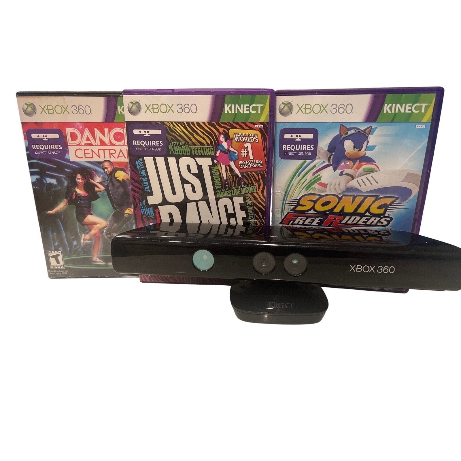 Xbox 360 Kinect  Bundle 3 Games Dance Central Just Dance Sonic Working